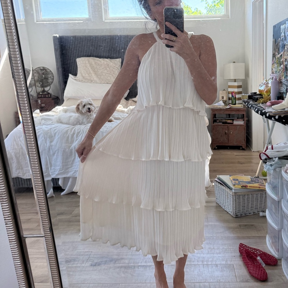 Cream Ruffled Tiered Halter Sundress